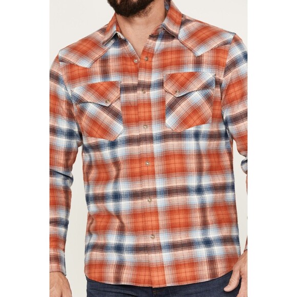 PENDLETON Wyatt Flannel Shirt Men’s XL Blue/Orange/Lt Blue Plaid Heavy Cotton - Picture 4 of 7
